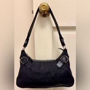 SALVATORE FERRAGAMO Silver Fittings Gancini Canvas Nylon Shoulder Bag Black/Red